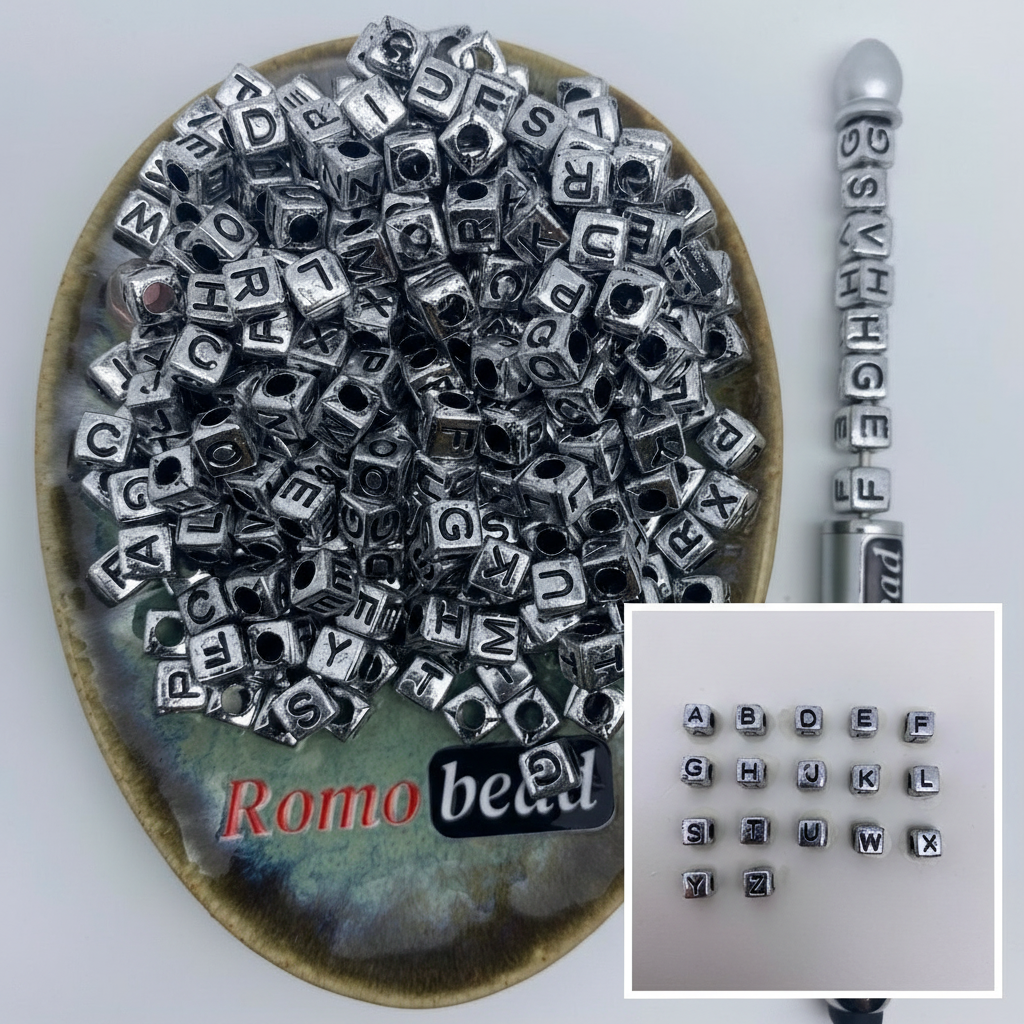 Composite image for cube silver letter beads